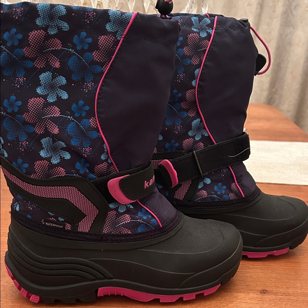 Kamik Black and Pink Floral Snow Boots